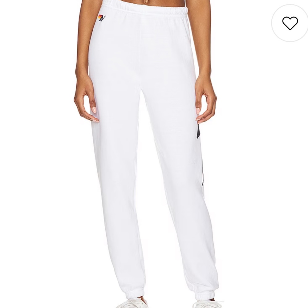 Aviator Nation White Jogger Sweatpants with Small Multicolor Logo